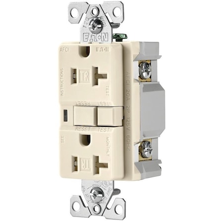 Eaton Wiring Devices Straight Blade Receptacle, 5-20R, 20 A, 125V AC, 2 Pole, 3 Wire, Flush Mount, Grounded TRAFCI20LA