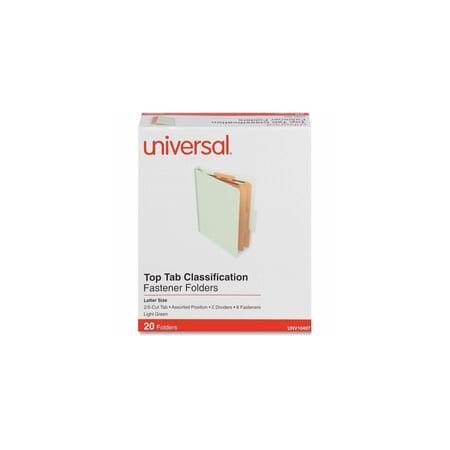 Universal Six-Section Classification Folders, 2 Dividers, 6 Fasteners, Letter Size, Light Green, 20PK UNV10407