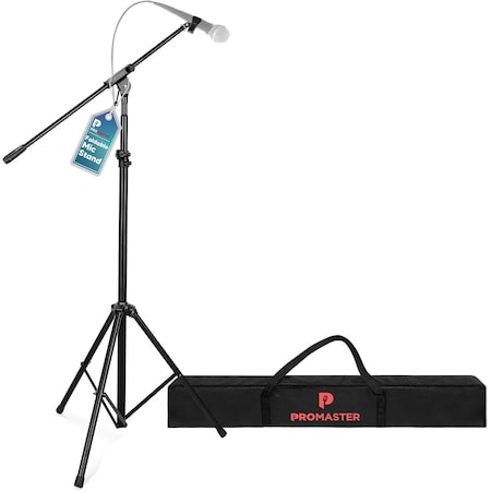 Promaster Tripod Microphone Stand, Adjustable Telescopic Gooseneck, Boom Arm, Universal 5/8in Adapter, Black PRMSMICB