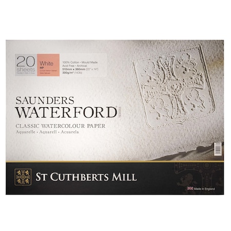 St Cuthberts Saunders Waterford Watercolor Block, Hot Pressed, White, 140lb/300gsm, 20 Sheet, 20x14 inch T45930001011M