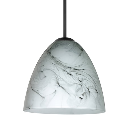 Besa Lighting Besa Vila Pendant, Marble Grigio, Black Finish, 1x 9W LED 1JT-4470MG-LED-BK