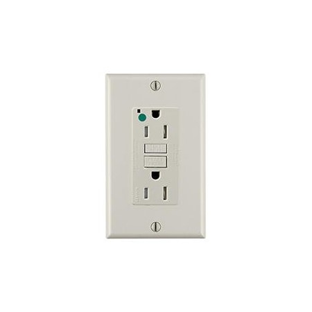 Leviton Duplex Straight Blade Receptacle, 5-15R, 15 A, 20 A, 125V AC, 2 Pole, 3 Wire, Flush Mount, Grounded GFTR1-HGT