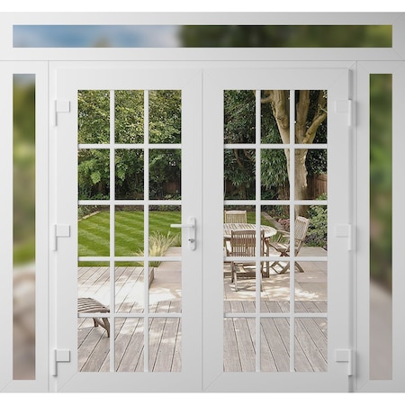 Vdomdoors Front Exterior Prehung Metal-Plastic Double Doors Clear Glass / MANUX 8151 White Silk / Office Comm MANUX8151DEXD-WS-W16+72+16xH80+14-RH-I