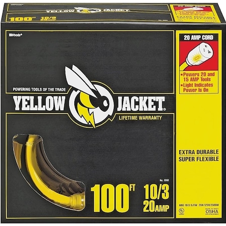 Southwire Extension Cord, 10 AWG, Yellow, 100 ft 2992