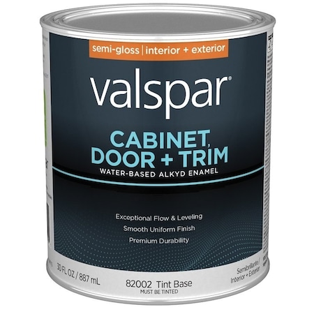 Valspar 8200 Cabinet, Door and Trim Paint Enamel, Water Base, Semi-Gloss Sheen, Tint Base, 1 qt 028.0082002.005