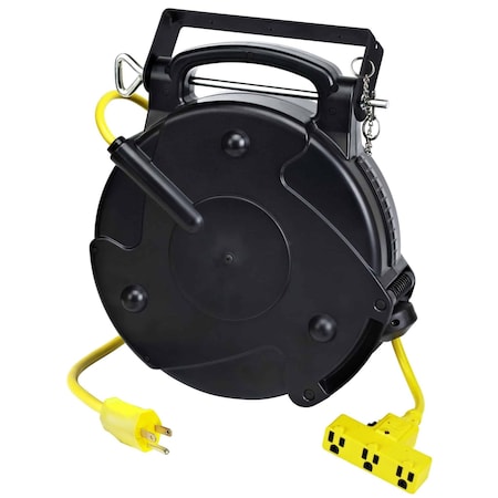 Alert Reel Mfg ProReel Retractable Cord Reel, 15 Amp , 40' 12/3 SJTOW, Tri Tap w/Circuit Breaker 8140TP