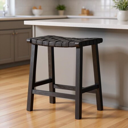 Homeroots 26" Charcoal and Black Faux Leather and Solid Wood Backless Counter Height Bar Chair 632477