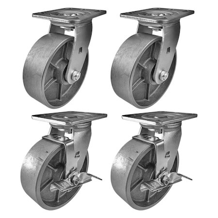 Hyw Products Heavy Duty Caster Set 6in Steel Wheels, 2 Swivel & 2 Swivel with Brake, 4PK 40-60S-A1-SS-2,40-60S-A1-SS-TB-2