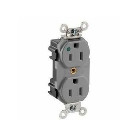 Leviton Straight Blade Receptacle, 5-15R, 15 A, 125V AC, Surface Mount, Self-Grounded M8200-PLG