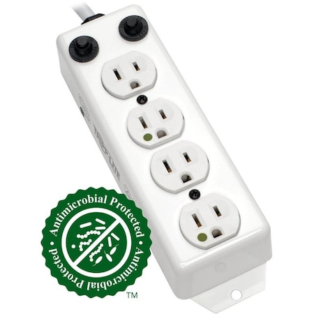 Tripp Lite Outlet Strip, Hospital Grade, Rack Mounted, 4 5-15R-HG, 5-15P-HG, 2 ft., White PS-402-HG-OEM