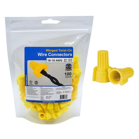 Grizzly Supply Winged Screw-On Wire Connector, 18-10 AWG, 600V Max, Thermoplastic, Yellow 100PK WCW-Yellow-C