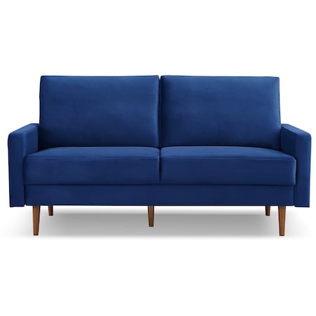Homeroots 69" Blue Velvet Sofa With Dark Brown Legs 543714