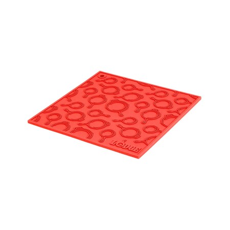 Lodge 7 Inch Square Red Silicone Trivet With Skillet Pattern, 12PK AS7SKT41