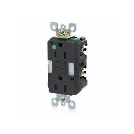 Leviton GFIRcptcl, 15A, 125VAC, Blk, Thermoplastic GFNL1-HGE