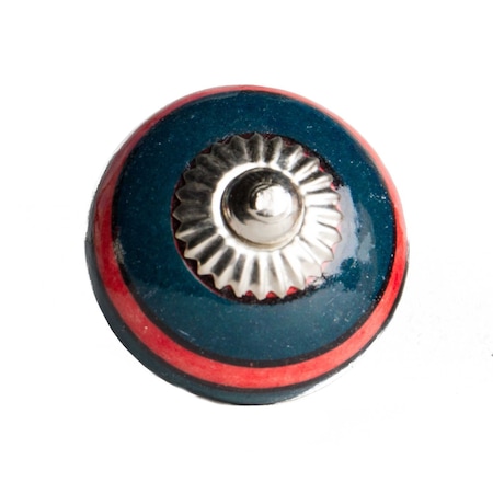 Homeroots Set of Twelve Navy Blue And Red Geometric Ceramic Drawer Pull Knobs, 12PK 358127