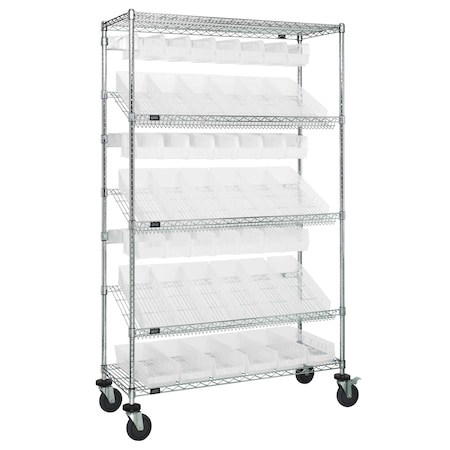 Quantum Storage Systems SLANTED CART BIN HOLDERS W/38 CLEAR BINS WRCSL5-74-1836-104230CL
