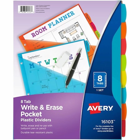 Avery Durable Plastic 8-Tab Write and Erase 16103