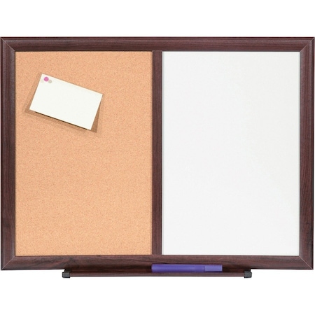 Lorell Dry-Erase/Bulletin Combination Board with Mahogany Frame, 24"W x 18"H 84270