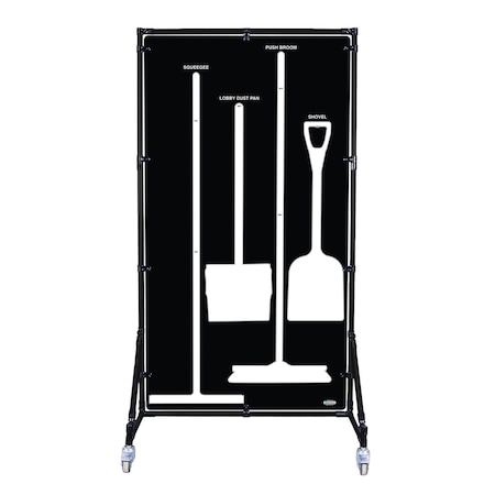 5S Supplies Housekeeping Shadow Board Broom Station V10, Black / White, Kit + Stand, No Text HSB-V10-BLACK/WHITE-KIT-STAND-NO TEXT