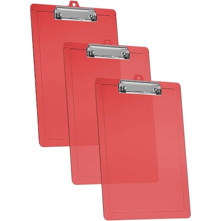 Acrimet 3 Pack Clipboard Letter Size Low Profile Clip & Side Rulers, Durable Plastic, Clear Red, 3PK 134.7