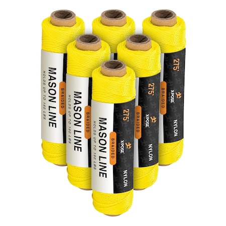 Xpose Safety Nylon Twine, 275 ft Yellow Synthetic String for Crafts, Camping, Garden, Marine & Construction, 6PK NTY-275-6-X-S