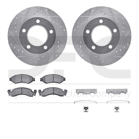 Dynamic Friction Co DFC Brake Rotor - Drilled & Slotted - Silver- Heavy Duty Brake Pad includes Hardware 7412-42022