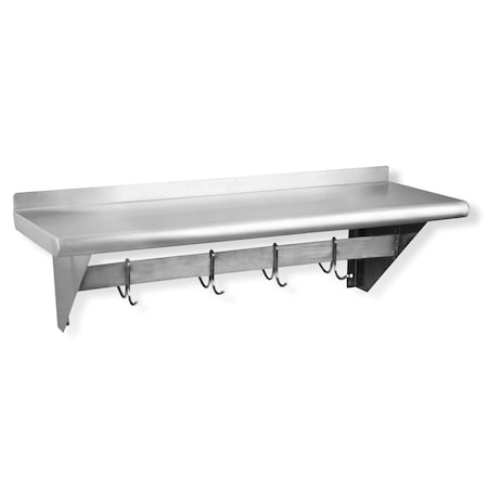 Steel Works Wall Shelf with Pot Rack, 36"W x 14"D, 1-1/2" H SWPS-1436-318