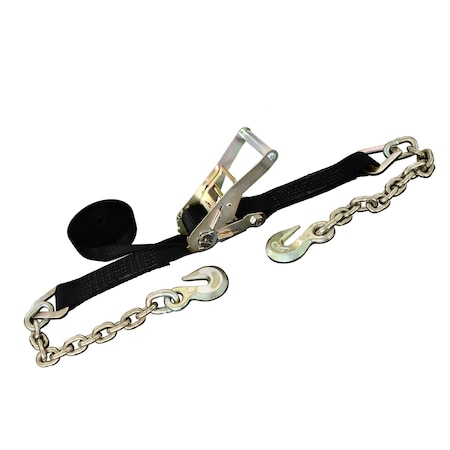 Tie 4 Safe 2'' x 40' Ratchet Tie Downs w/ Chain Extension WLL: 3,333 lbs. Black RT04C-540-F87-BLK-C