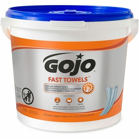 Gojo FAST TOWELS Hand Cleaning Towels, Cloth, 9 x 10, Blue 225/Bucket 6299-02