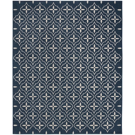 Homeroots 6' X 9' Navy Blue And Ivory Geometric Indoor Outdoor Area Rug 572906