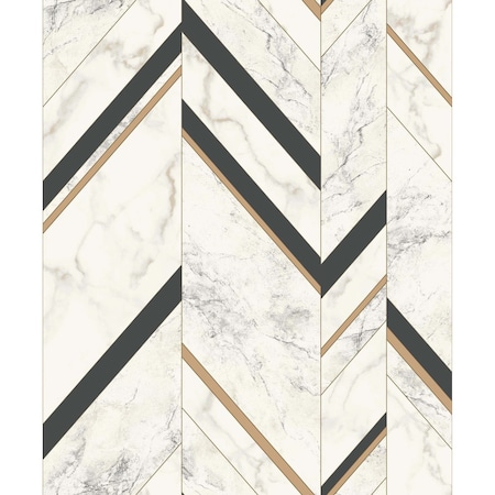 York Wallcoverings Marble Chevron Black and Gold Wallpaper MM1805