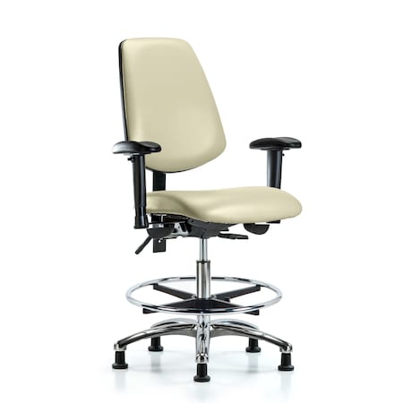 Blue Ridge Ergonomics Bench Chair, Vinyl, Med, Bk, CF, Glds, Wht, 6-Way Adjustable, 22" to 29" Height, Adobe White BR-VMBCH-MB-CR-T1-A1-CF-RG-8501
