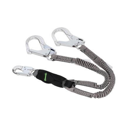 Msa Safety Lanyard, V-Series, Stretch, Twin-Leg, Energy Absorbing, 6 ft, 36CL Large Snaphooks 10193555