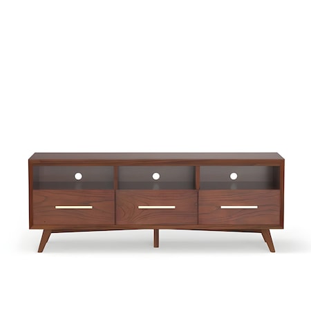 Homeroots 64in Brown Mahogany Solid Wood Open Shelving TV Stand 404259