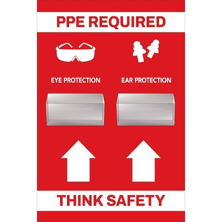 Visual Workplace PPE Shadow Board, Red, 24 in H 30-1910-3624-P42301