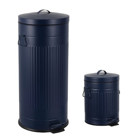 Happimess Theo Retro 8-Gallon Step Trash Can with Soft-Close Lid and FREE Mini Trash Can, Denim Blue HPM1018D