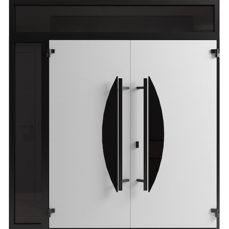Vdomdoors Front Exterior Prehung Aluminum Double Doors Ronex1077 Teak Mirrored Clear Glass 1 Sidelight and RONEX1077DEXD-OAK-W72+14xH80+14-RH-I
