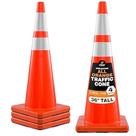 Xpose Safety 36 Inch Orange Traffic Cones with 6in and 4in Collars, DOT Approved, 4PK AOTC36-64-4-X-S