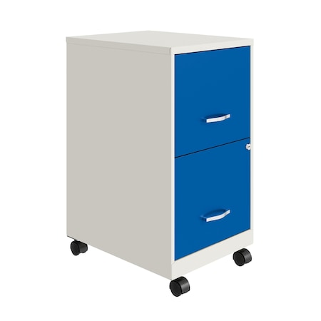 Space Solutions 14.25 in W 2 Drawer Mobile Vertical File Cabinet, Pearl White / Classic Blue 25331