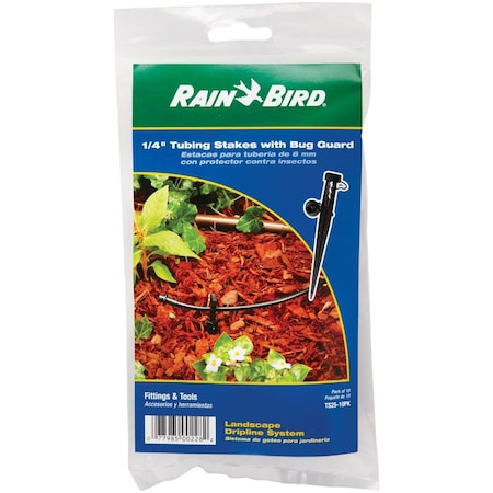 Rain Bird 1/4'' Tubing Plastic Tubing Stake with Bug Guard, 10PK TS25-10PS2