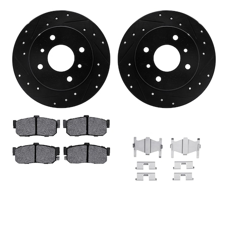 Dynamic Friction Co DFC Rotors-Drilled & Slotted-Black w/ 5000 Advanced Brake Pads Incl Hdw 8512-67038