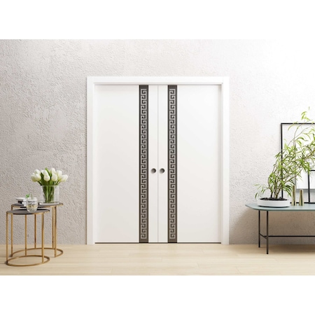 Sartodoors Sliding Double Pocket Doors 36 x 84 inches, Planum 0333 White Silk with Black Inserts and Frosted G PLANUM0333DP-WS-3684