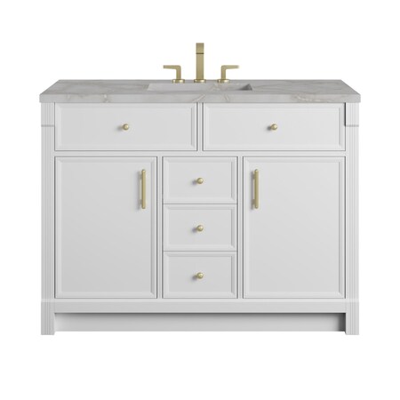 James Martin Vanities Bellshire 48" Single Vanity, Bright White w/ 3 CM Victorian Silver Silestone Top 660-V48-BW-3VSL