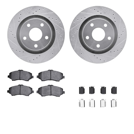 Dynamic Friction Co DFC Brake Rotor - Drilled & Slotted - Silver- Heavy Duty Brake Pad includes Hardware 7412-42043