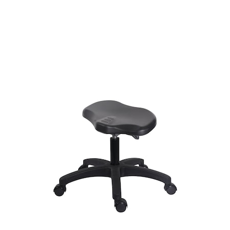 Blue Ridge Ergonomics Polyurethane Ray Sit-Stand Stool - Desk Height with Casters in Black Polyurethane PRPDHSO-RG-RC-BLK