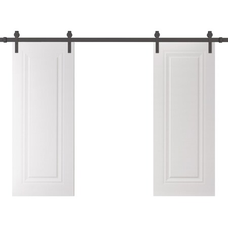 Sartodoors Double Barn Door 48 x 96 inches, BASIC 9111 White, 13FT Rail Track Set, Solid Panel Interior Door BASIC9111DB-B-SKIN-4896