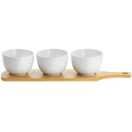 Gibson Elite Gracious Dining 4 Piece Fine Ceramic Tidbit Bowl Set with Base in White 134045.04