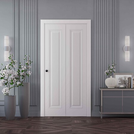 Sartodoors Sliding Closet Bi-fold Doors 36x80 inches White Solid Core Modern Interior ROYAL9888BF-EMAL-36