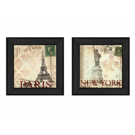 Homeroots Set Of Two Post Cards Black Framed Print Wall Art, 2PK 405684