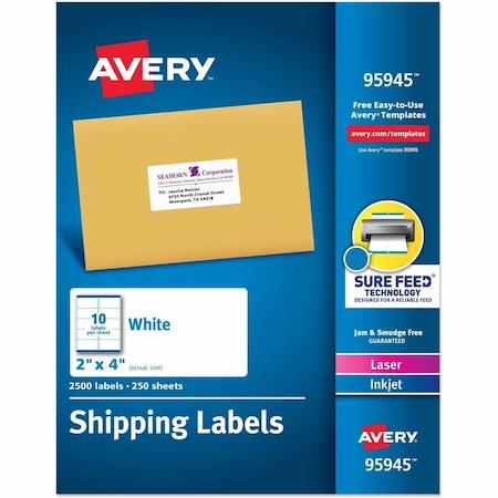 Avery Dennison Shipping Label, 2" Label W, 10 Labels per Sheet White 95945